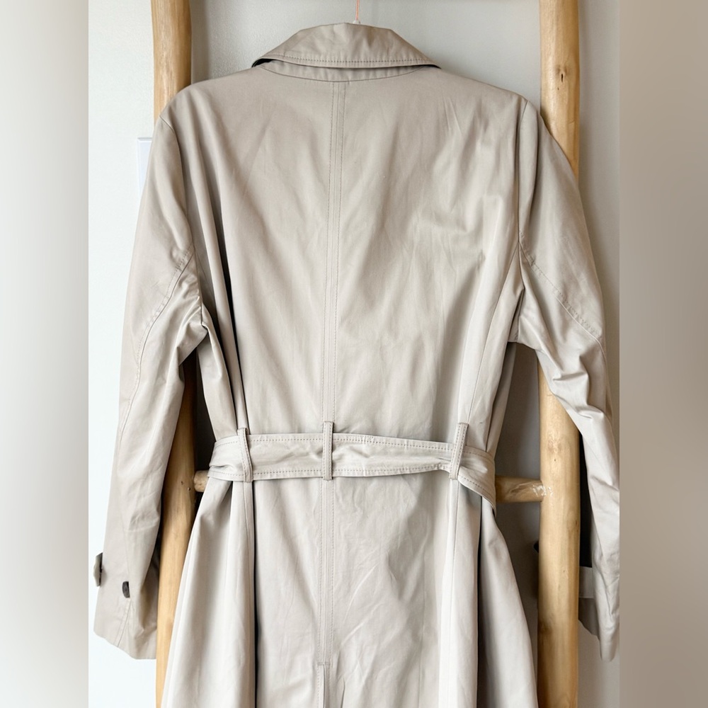 LOFT Ann Taylor Long Tan Khaki Belted Trench Coat Spring Preppy Casual L - Picture 13 of 15